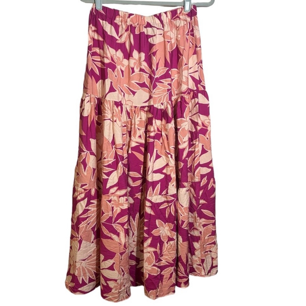 Anthropologie Drew Maxi Skirt Tiered Full Charlotte Ruby Pink Floral Size Medium